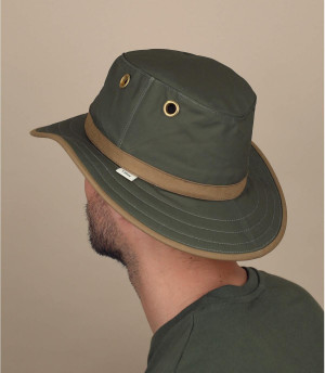 chapeau coton ciré vert Outback green british tan